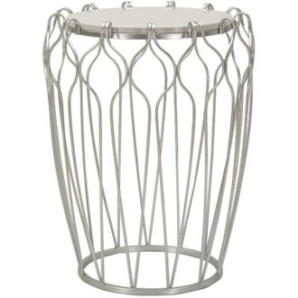 Dmora Dmora - Mesa De Caf&eacute; Castelli, Mesa De Centro Baja, Revistero Para Sof&aacute;, Estante De La Sala De Estar, 48x48 H62 Cm, Plata