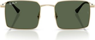 Ray-Ban 53mm Oversize Polarized Square Sunglasses in Palegold /Dark Green Polar at Nordstrom