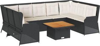 vidaXL Set De Muebles De Jard&iacute;n Y Cojines 7 Pzas Rat&aacute;n Sint&eacute;tico Negro Vidaxl
