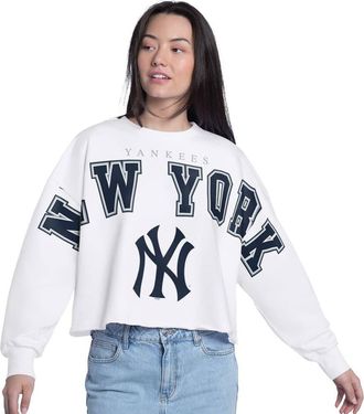 G-III 4Her by Carl Banks Womens G-III 4Her by Carl Banks White New York Yankees Bleachers Cropped Pullover Sweatshirt at Nordstrom, Size Xx-Large