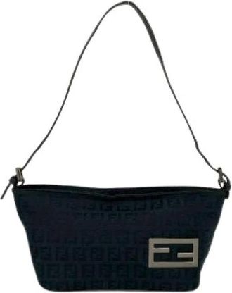 Fendi Pre-owned Shoulder Bags, female, Black, Size: ONE SIZE Pre-owned Zucchino Canvas Leather Shoulder Bag