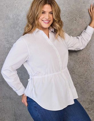Live Unlimited London Womens White Tie Waist Cotton Shirt - Size: 20