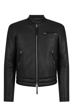 Tom Ford GRAIN LEATHER ZIP BIKER JACKET Size: 48, colour: BLACK