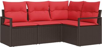 vidaXL Conjunto De Sof&aacute;s De Jard&iacute;n 4 Uds. Marr&oacute;n Y Rojo Vidaxl