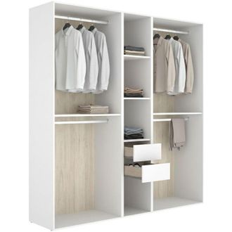 Dmora Guardaroba Grande Rector, Armadio Camera da Letto 5 Ripiani, Appendiabiti, 2 Cassetti, 45x205h cm Bianco
