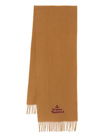 Vivienne Westwood embroidered scarf - unisex - Wool - One Size - Brown
