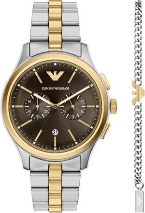 Emporio Armani Chronograph Two-Tone Bracelet Watch Set, 42mm in Silver at Nordstrom