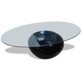 vidaXL Mesa De Centro Superficie Ovalada De Vidrio Negro Brillante Vidaxl