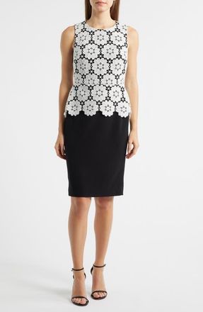 Anne Klein Mixed Media Sheath Dress in Shell White/Anne Black at Nordstrom, Size 14
