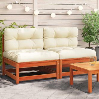 vidaXL Sof&aacute;s Jard&iacute;n Cojines Sin Reposabrazos 2 Uds Madera Marr&oacute;n Cera Vidaxl