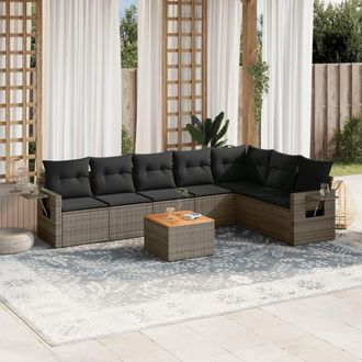 vidaXL Vidaxl - Set De Sof&aacute;s De Jard&iacute;n 8 Pzas Y Cojines Rat&aacute;n Sint&eacute;tico Gris
