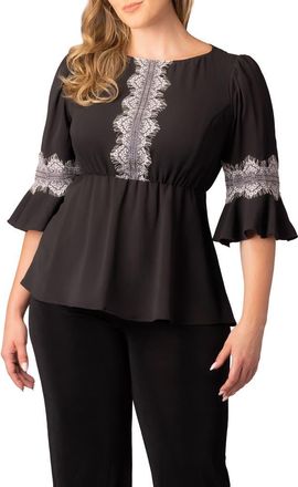 Kiyonna Chateau Lace Peplum Top in Black Noir at Nordstrom, Size 5X
