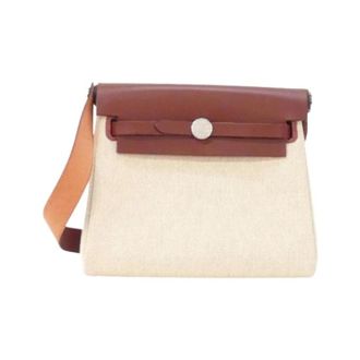 Herm&egrave;s Pre-owned Vintage Canvas Shoulder Bag - Dames - Pre-owned - Beige - Maat: ONE Size Leer