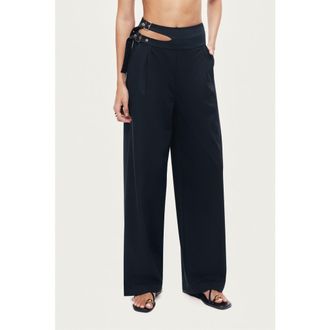 Nocturne Cut-Out Waist Wide-Leg Pants in Black at Nordstrom, Size X-Small Eu