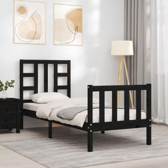 vidaXL Bed Frame without Mattress Black Small Single Solid Wood Pine vidaXL