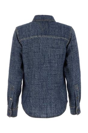 Bottega Veneta Womens Viscose Blend Denim Shirt Navy Silk Polyester