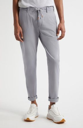 Eleventy Pleated Drawstring Waist Stretch Cotton Blend Pants in 08 Denim at Nordstrom, Size 34