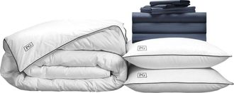 Pillow Guy Classic Cool & Crisp 100% Cotton Percale, White Down Perfect Bedding Bundle