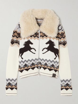 Stella McCartney Cardigan In Lana Fair Isle Con Finiture In Pile - Bianco