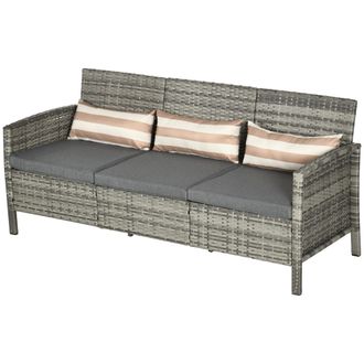 OUTSUNNY Divano Da Esterno 3 Posti In Rattan Pe Con Cuscini 173x68x78cm Grigio