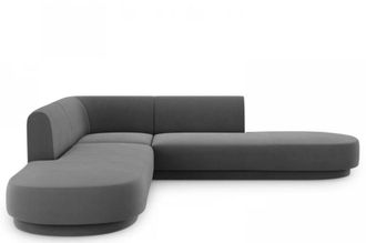 BLOOMINGLOFT Modernes 5-Sitzer Design Ecksofa mit Ottomane Miley - mit Samtbezug Dunkelgrau