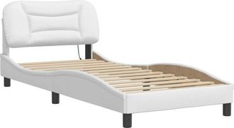 vidaXL Vidaxl - Estructura Cama Con Luces Led Cuero Sint&eacute;tico Blanco 90x190 Cm