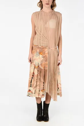 Maison Margiela MM0 Vestito Asimmetrico Maxi Pliss&eacute; Fantasia Floreale in Misto Seta Maison Margiela