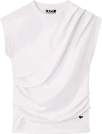 Ganni White Solid Crew Neck T-Shirt