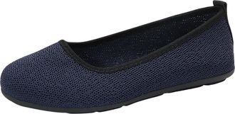 Generic Womens Flat Shoes Wide Width Knit Pumps Shoes Round Toe Solid Color Lightweight Breathable Comfy Slip On Ballet Flats Work Office Walking Navy