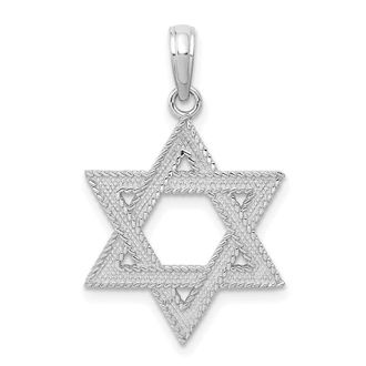 Diamond2Deal 14K White Gold Textured Star Of David Charm Pendant