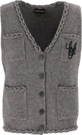 Emporio Armani Gilet - Dames - V-hals truien - Grijs - XS - Truien & Vesten