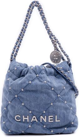 Chanel Blue Mini Denim Studded 22 Bag