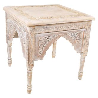 Wanderlust Deco Mesa de centro de madera artesanal blanca 45x45x45h cm