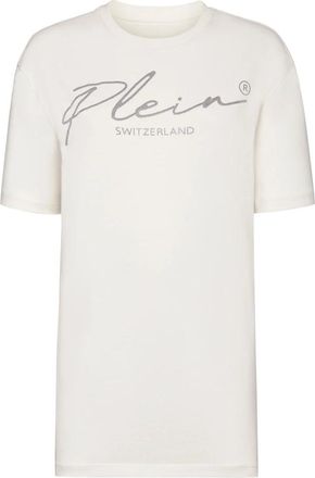 Philipp Plein T-shirt Ronde Hals SS Crystal Signature - Dames - T-shirts - Beige - M - Katoen - Tops