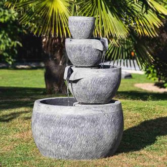 Wanda Collection Fuente De Jard&iacute;&shy;n Estanque Redondo 1,10 M 4 Copas Negro Gris