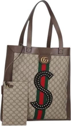 Gucci Pre-owned Tote Bags, female, Beige, Size: ONE SIZE Pre-owned Vintage GG Canvas Tote Bag
