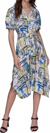 Karl Lagerfeld Printed Paris Scene Be Palace Dress In Blue Citrus Green Multi