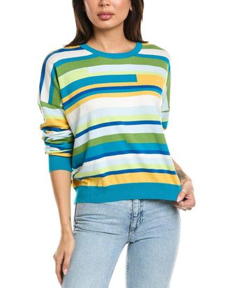Brodie Abstract Stripe Crewneck Cashmere-Blend Sweater