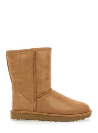 UGG Classic Short Beige Boots With Logo Patch On The Rear And Shearling Lining In Suede Woman