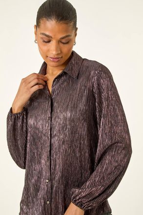 Roman Foil Plisse Button Through Blouse