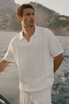 Alo | Coastline Knit Short Sleeve Polo Top in Ivory, Size: Medium