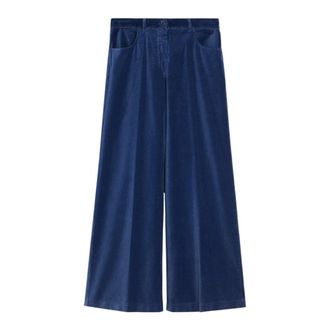 Aspesi Pantal&oacute;n Ancho de Terciopelo Liso - Trousers - Mujer - Azul - M
