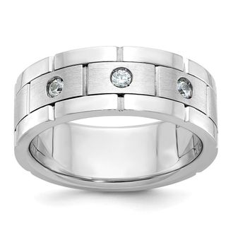 Diamond2Deal 14k White Gold Lab Grown Diamond 3-Stone Band Ring 0.16Ct Clarity- VS Color- G-H