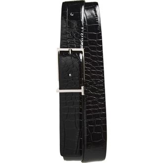 Tom Ford T Loop Croc Embossed Patent Leather Belt in Black at Nordstrom, Size 110