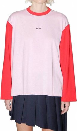 Kk Co. Contrast Long Sleeve Box Tee In Pink /red