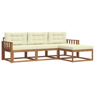 vidaXL Conjunto De Sof&aacute;s De Exterior Con Coj&iacute;n 4 Pcs Natural Y Crema Vidaxl