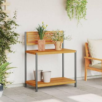 Berkfield Home Garden Work Table 90x50x110 cm Solid Wood Acacia & Steel in Brown | Size: 90 x 50 x 110 cm