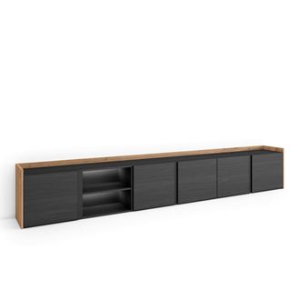 Skraut Home Mueble tv efecto madera negro y roble 309x35x50cm con Led