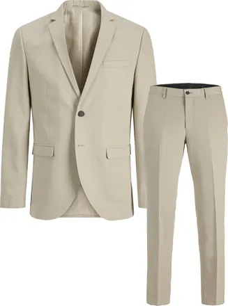 Jack & Jones Anzug JACK & JONES JPRFRANCO Extra schmal, pflegeleicht, stilvoll mit fallendem Revers, Herren, Gr. 46, N-Gr, aluminum, Web, Obermaterial: 78% Polyest