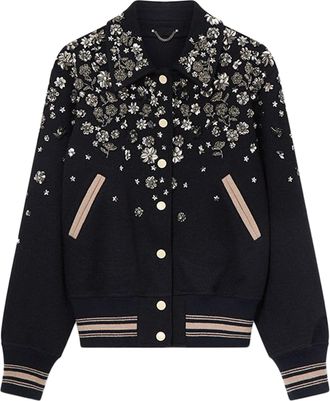 Golden Goose Textured Wool Slim Bomber Jacket with Floral Embroidery